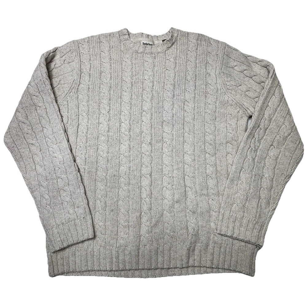 Timberland Lambswool Cable Knit Sweater‎ XL Cream Crewneck Outdoor FH07